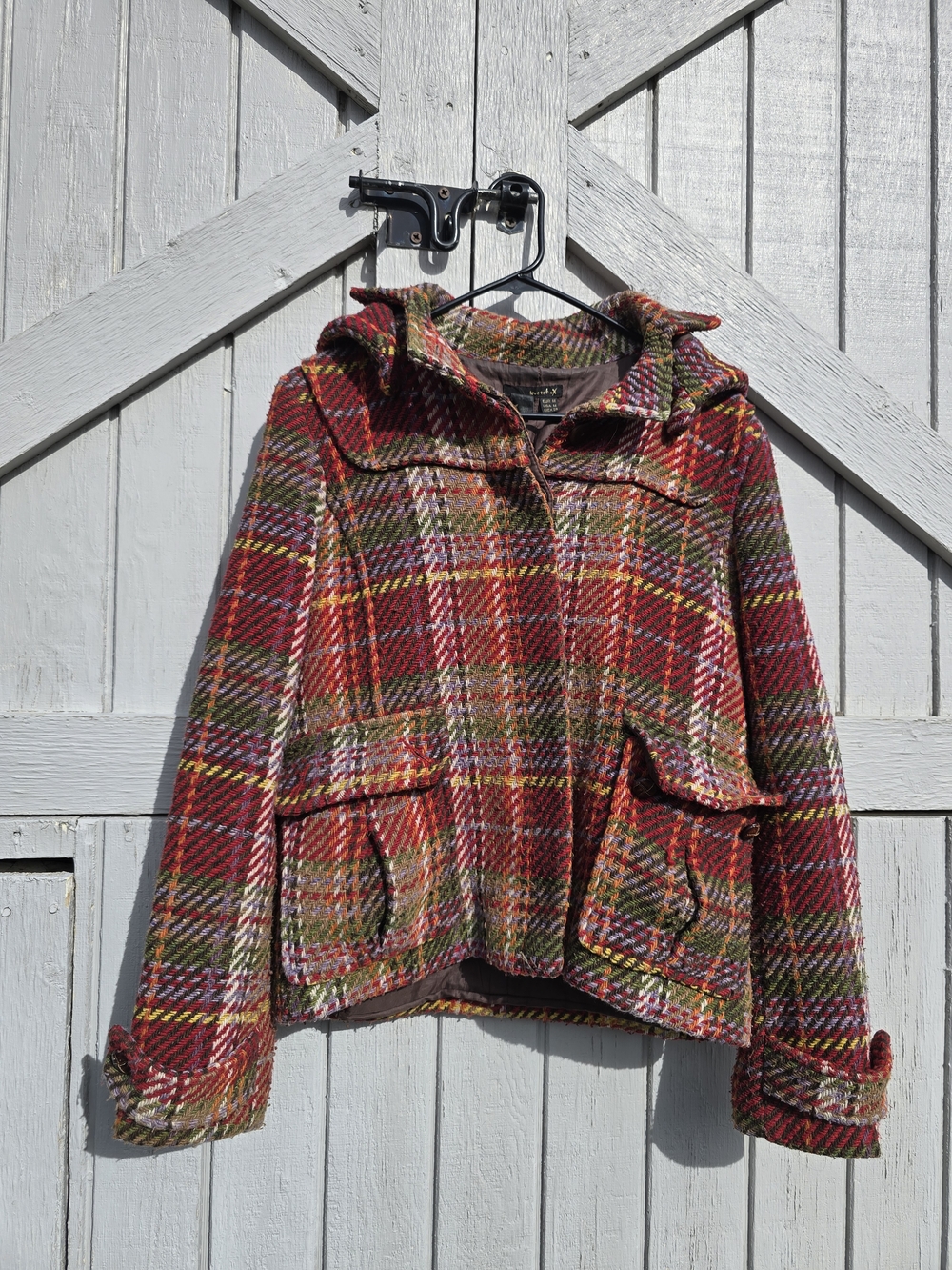 Early 2000s Love TRF xX Red & Green Plaid Wool-blend Collared Jacket